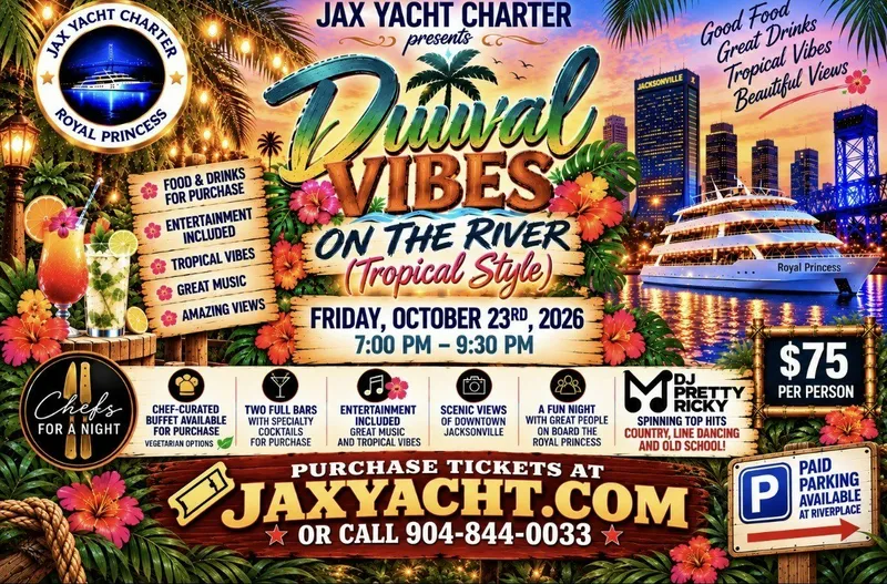 Flyer for Duuval Vibes on the River...Tropical Style!