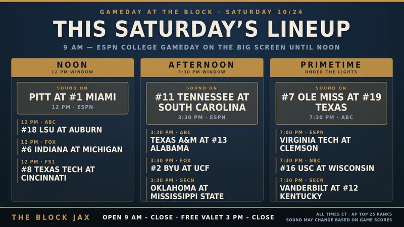 Flyer for It's College Gameday. All Day. 9AM-Close