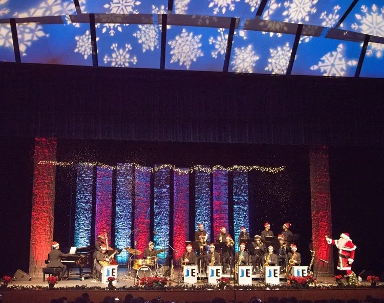 Flyer for 39th Annual Great American Jazz Series presents: “Swingin’ Into the Holidays” with all the UNF Jazz Ensembles performing Christmas and Holiday Big Band Jazz