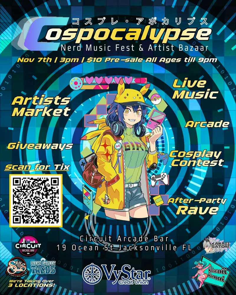 Flyer for Cospocalypse: Nerd Music Fest & Artist Bazaar