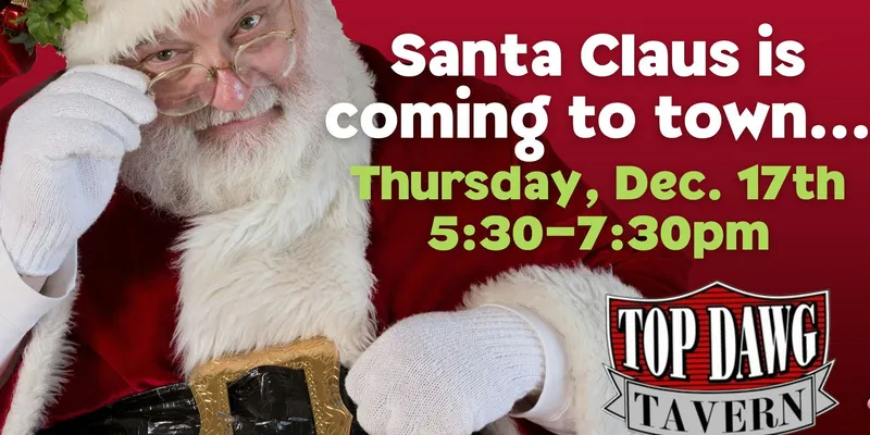Flyer for Santa Claus at Top Dawg Tavern