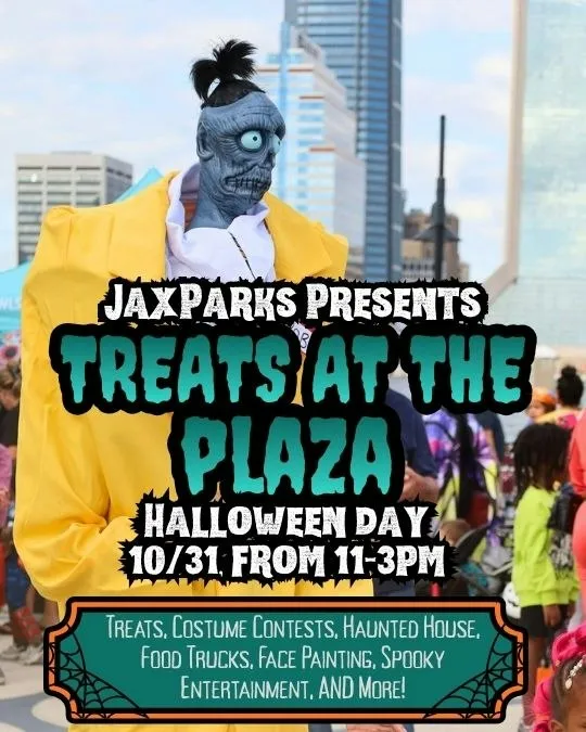Flyer for Treats at the Plaza - JaxParks Halloween Event