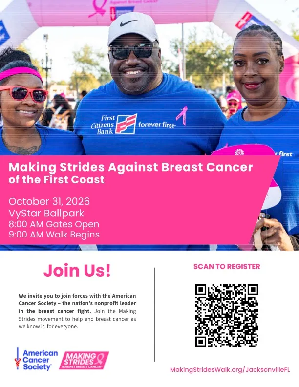 Flyer for Making Strides against Breast Cancer of the First Coast Walk 2026