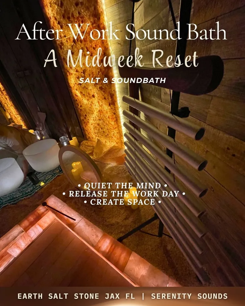 Flyer for After Work Salt Cave Sound Bath in Jacksonville, FL | San Marco