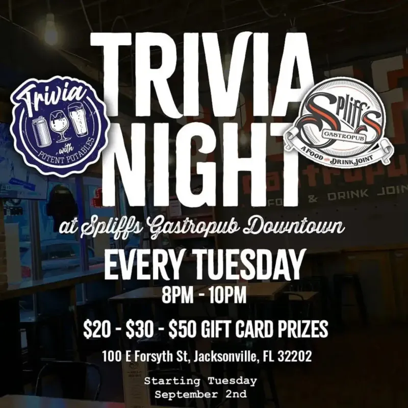 Flyer for Trivia Night at Spliff's