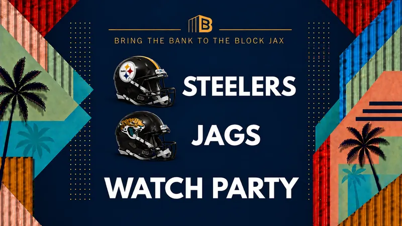 Flyer for MONDAY NIGHT FOOTBALL STEELERS vs JAGS Watch Party: 8:15PM VIP SALE STARTS 9/1 10AM