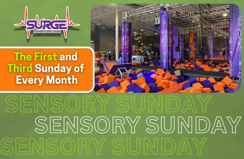 Flyer for Sensory Sunday at Surge Adventure Park