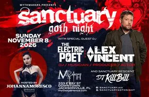 Flyer for Sanctuary Goth Night w/The Electric Poet aka Alex Vincent