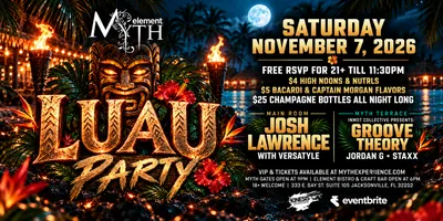 Flyer for Saturday Night at Myth Nightclub – Luau Party