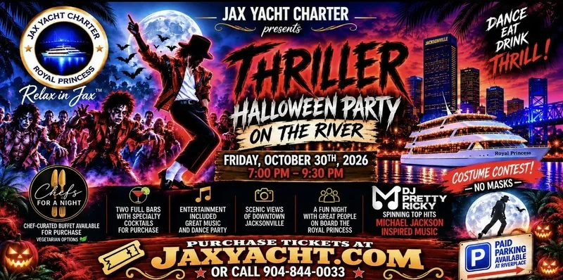 Flyer for Thriller Halloween Party on the River!