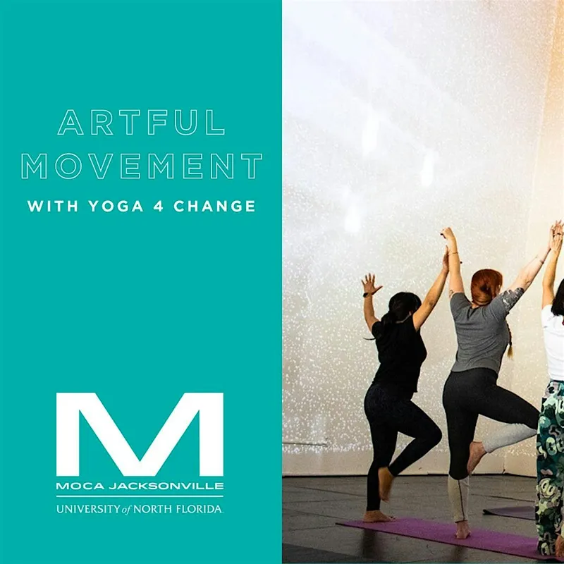 Flyer for Artful Movement with Yoga 4 Change at MOCA, Spring Sale for the New Year