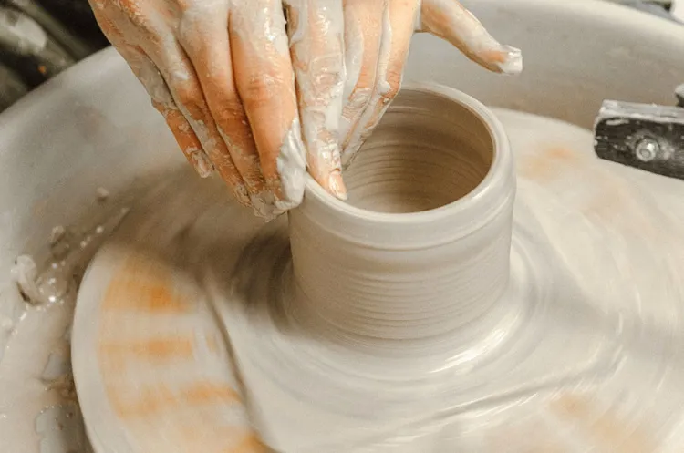 Flyer for Mud in Motion: Wheel Thrown Pottery for Beginners at MOCA