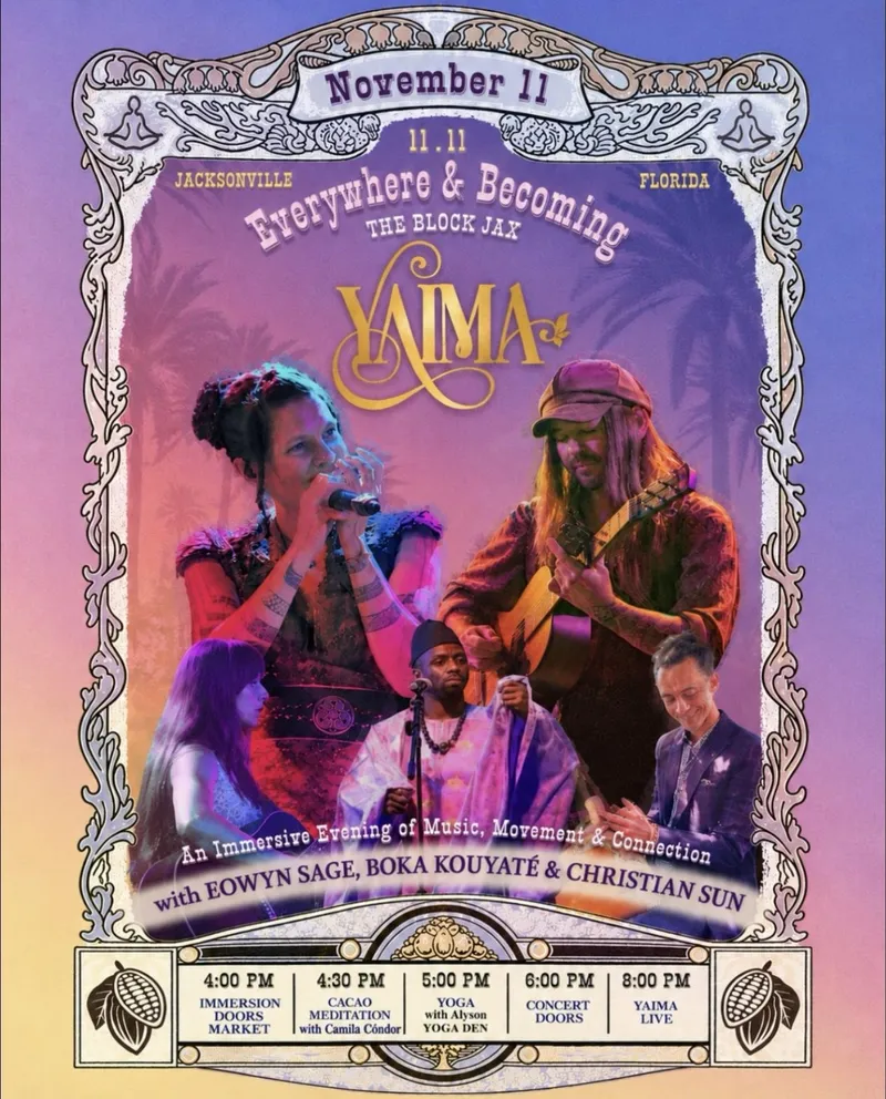 Flyer for YAIMA at The Block Jax: Everywhere & Becoming