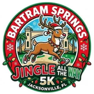 Flyer for Bartram Springs Jingle All The Way 5k race and 1.55 mile Fun Run