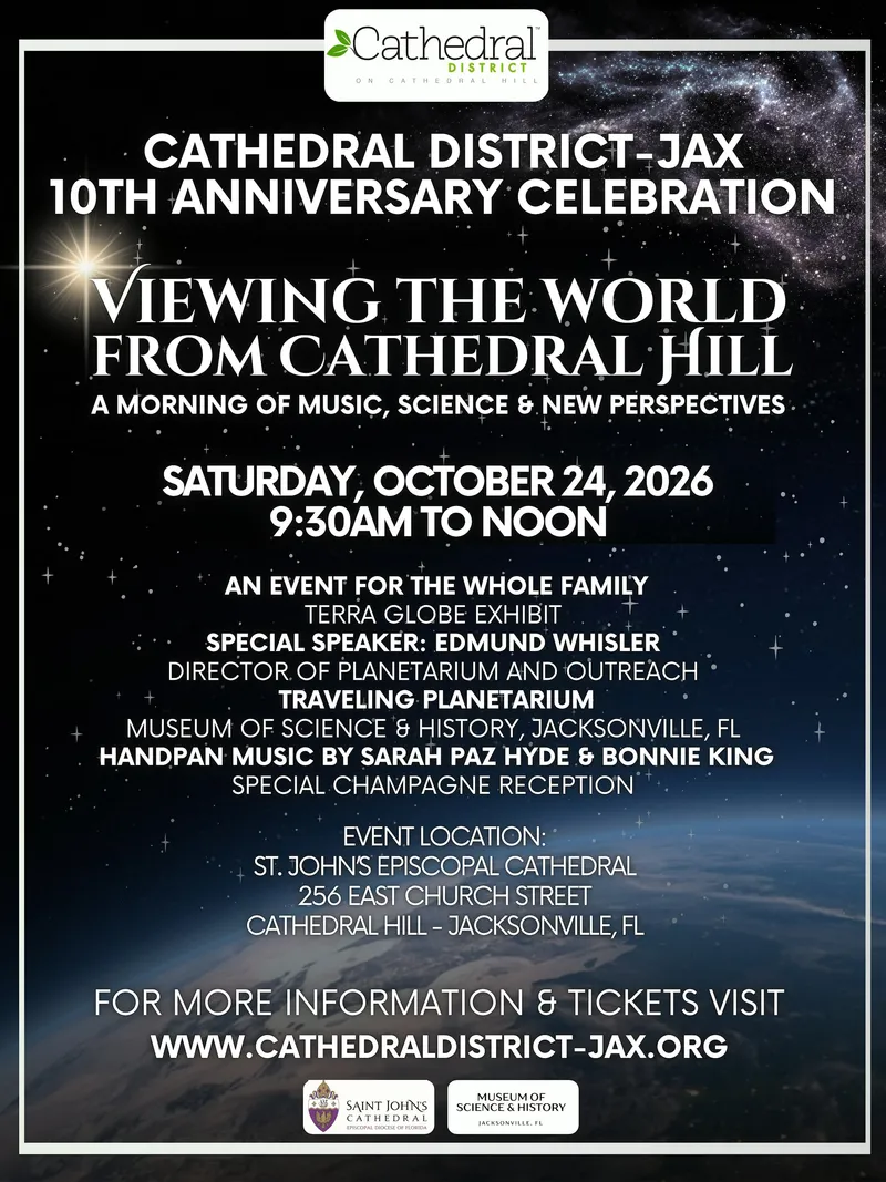 Flyer for CDJ Anniversary Event - Viewing the World from Cathedral Hill