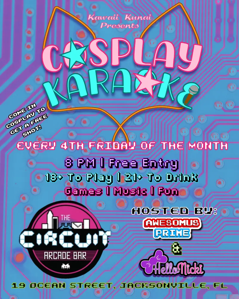 Flyer for Cosplay Karaoke @ Circuit Arcade Bar