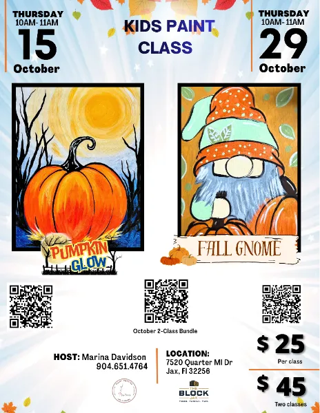 Flyer for Kids Paint Class: Fall Gnome