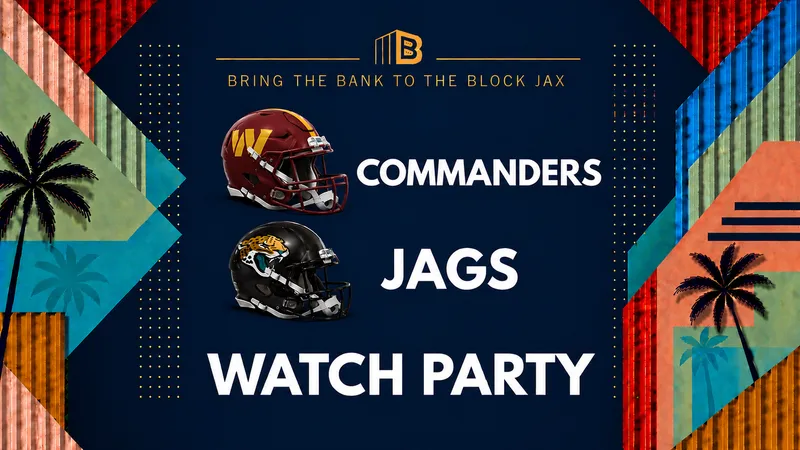 Flyer for COMMANDERS vs JAGS Watch Party: TIME TBA