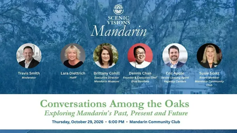 Flyer for Conversations Among the Oaks: Exploring Mandarin’s Past, Present & Future