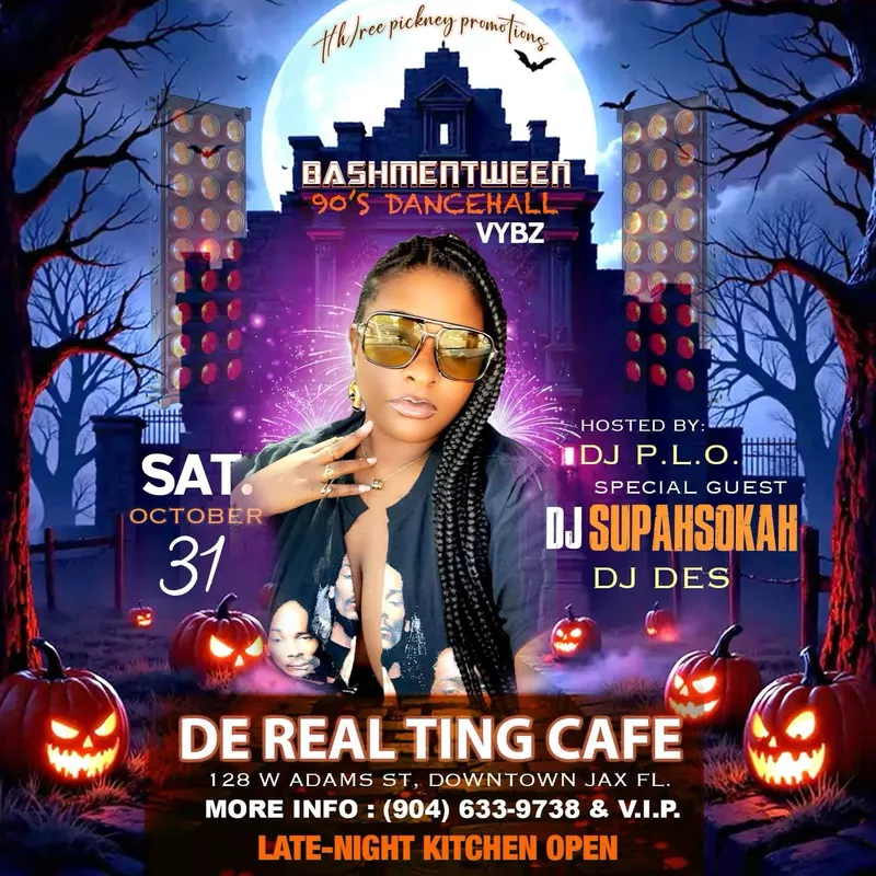 Flyer for Bashment-ween Party at De Real Ting